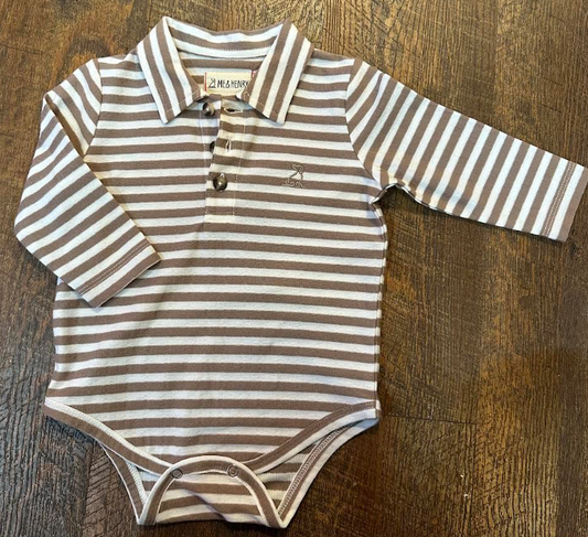 Seymour Polo Onesie- Tan/White