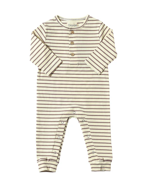 Mason Stripe Rib Romper- Cream/Taupe