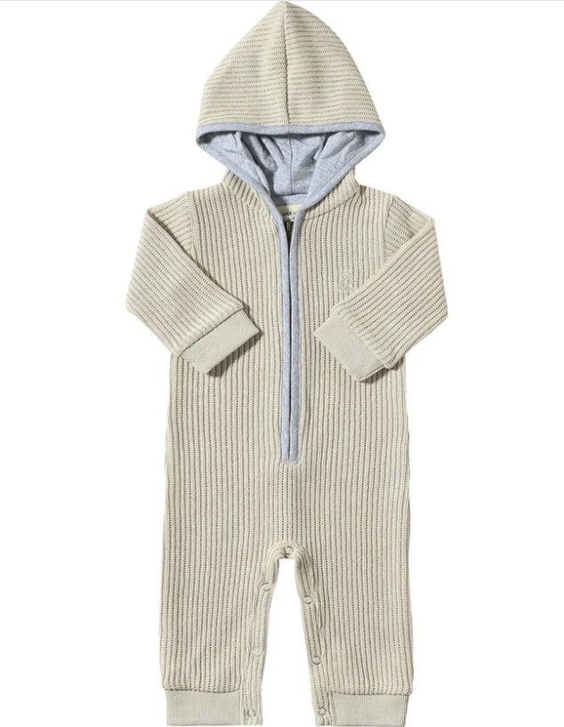 Blaine Hooded Knit Romper- Beige