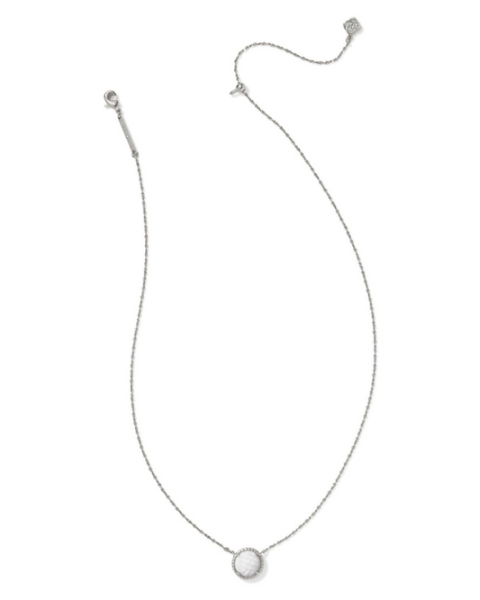 VOLLEYBALL SHORT PENDANT NECKLACE SILVER WHITE MOTHER OF PEARL