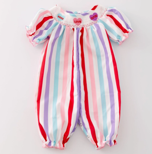 Candy Heart Stripe Smocked Baby Romper