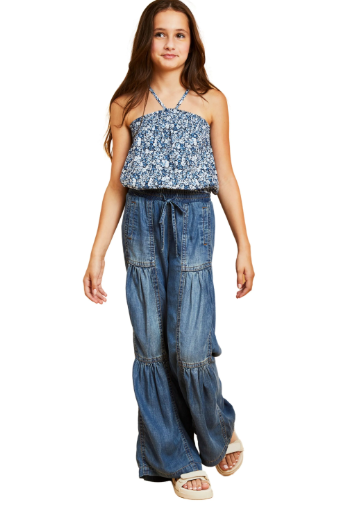 Dani Wide Leg Chambray Drawstring Pants