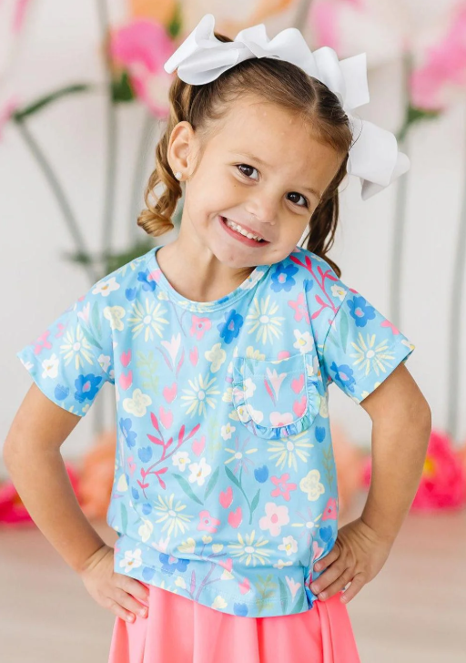 Ellie Ruffle Pocket Tee- Springtime