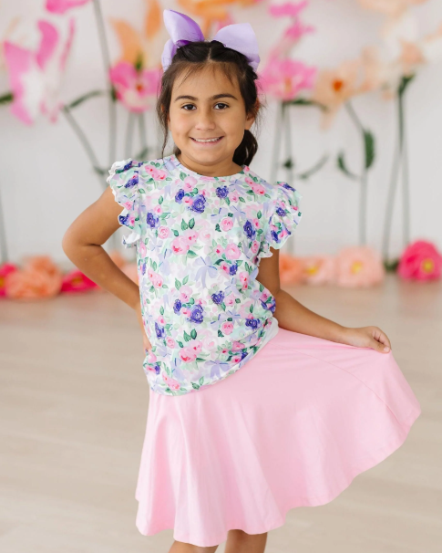 Gina Ruffle Tee- Floral Lavender