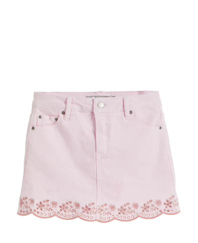 Floral Eyelet Hem Skirt - Pink