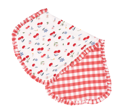 Burp Cloth- Watercolor Cherries+Ruffle