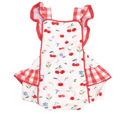 Ruffle Sunsuit- Watercolor Cherries