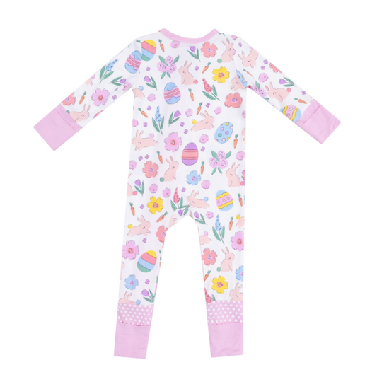 Easter Bunnies 2 Way Zipper Romper- Pink