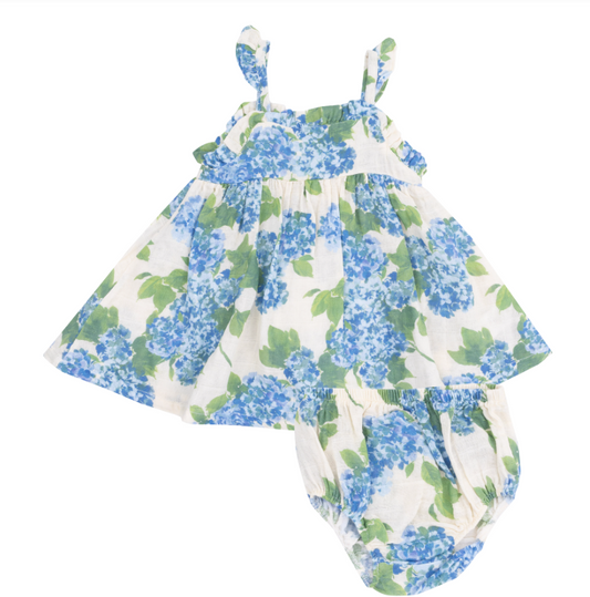 Ruffle Sundress + Diaper Cover- Watercolor Hydrangeas