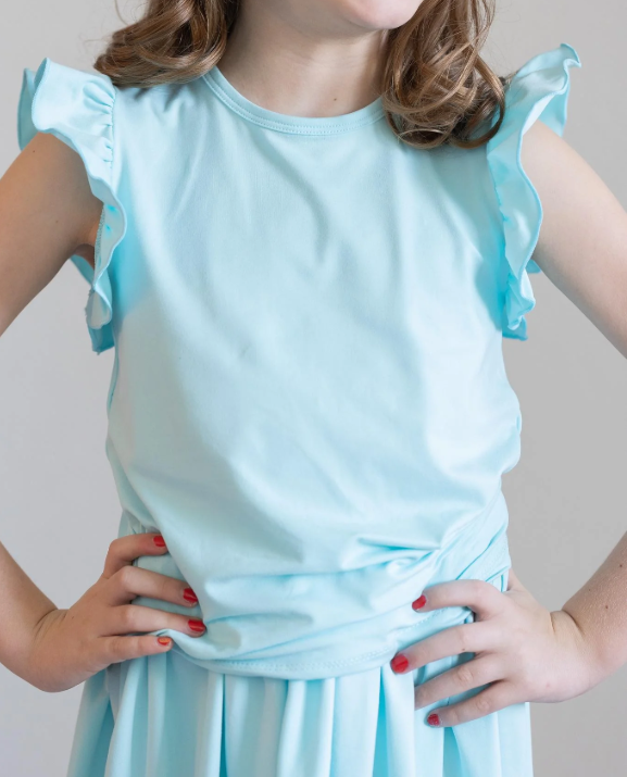 Joni Ruffle Tee- Aqua