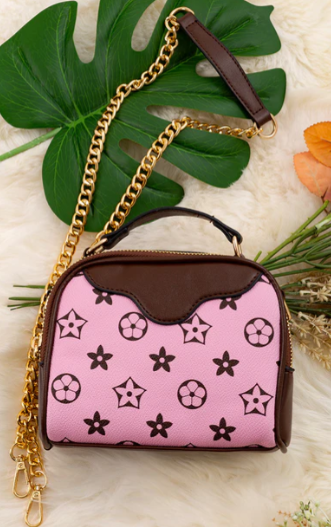 Pink W/ Brown Trim Satchel Crossbody