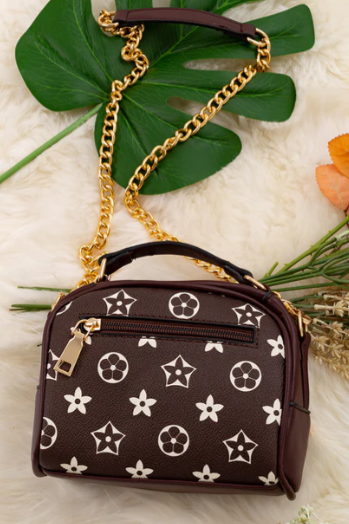 Brown/Maroon Star Printed Satchel Crossbody