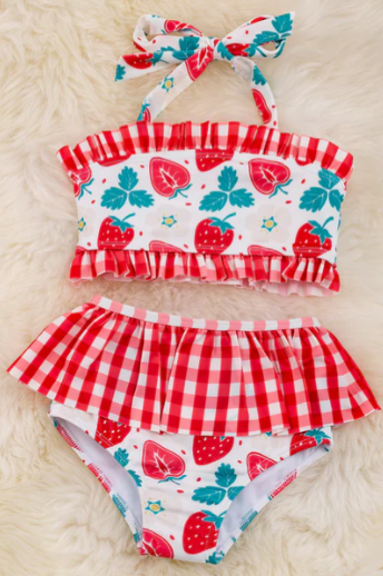 Strawberry Plaid Swim Set