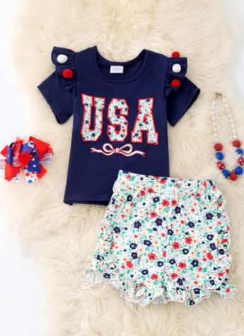 USA Tee & Floral Shorts