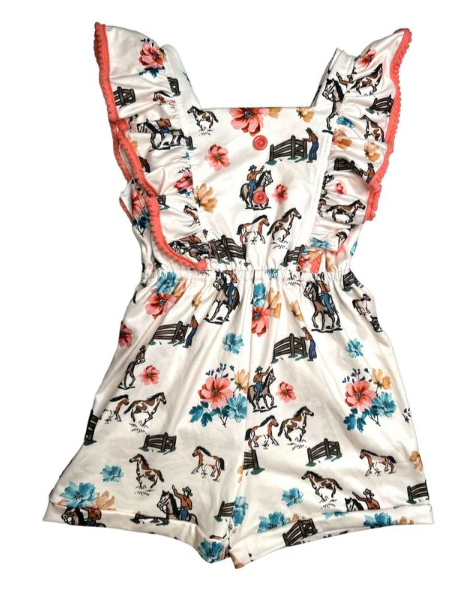 Ranch Hand Romper - Cream and Pink