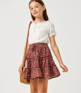 Dario Ruffle Tier Skirt- Burgundy