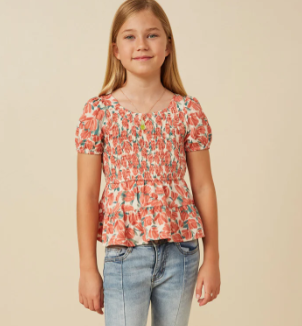 Barrie Smocked Peplum Top- Coral