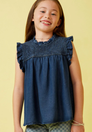 Tario Smocked Denim Tank- Dark Denim