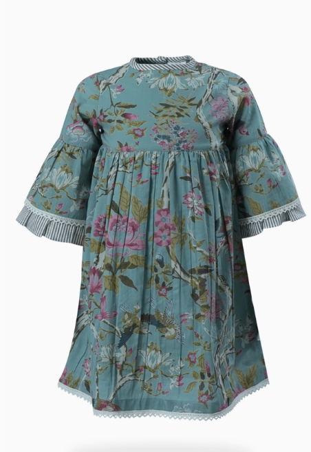Bella Floral Print Stripe Contrast Dress - Sage