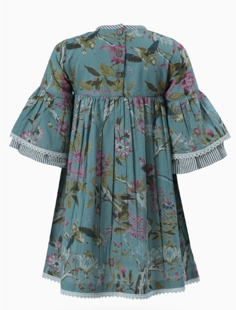 Bella Floral Print Stripe Contrast Dress - Sage
