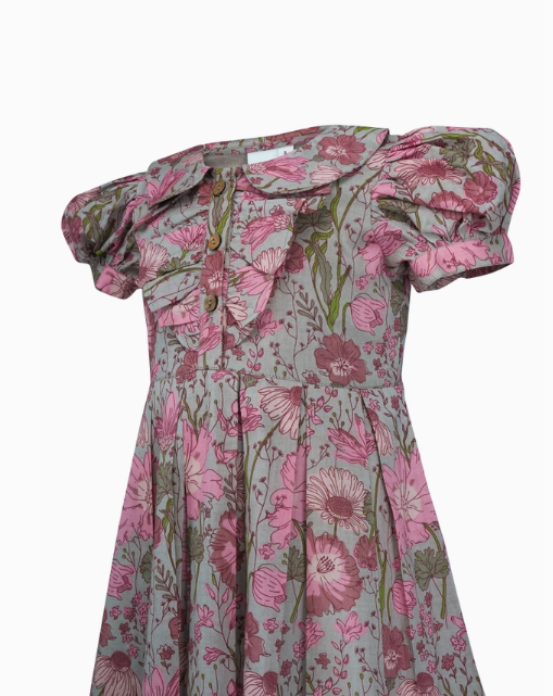 Gulabo Floral Dress - Cement