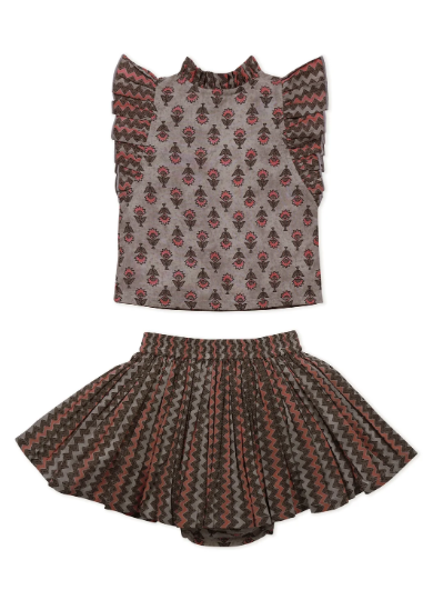 Tittli Top & Skirt Set- Mocha