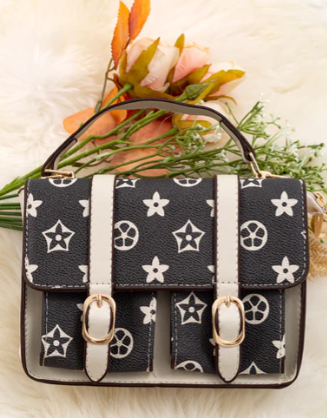 Black/Tan Double Pocket Crossbody