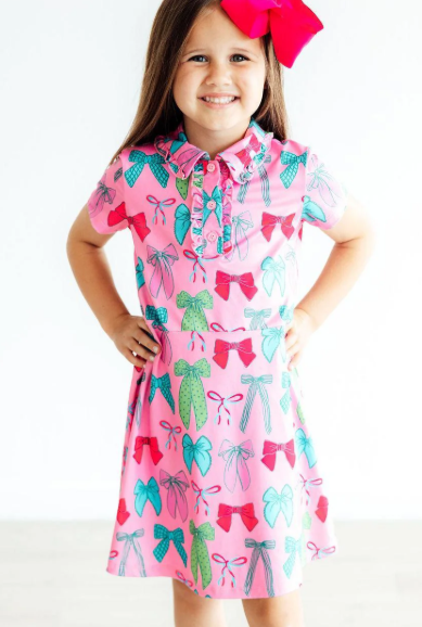 Pink Twirls & Ties Polo Dress