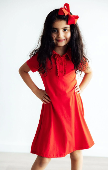 Ruffle Polo Dress- Red