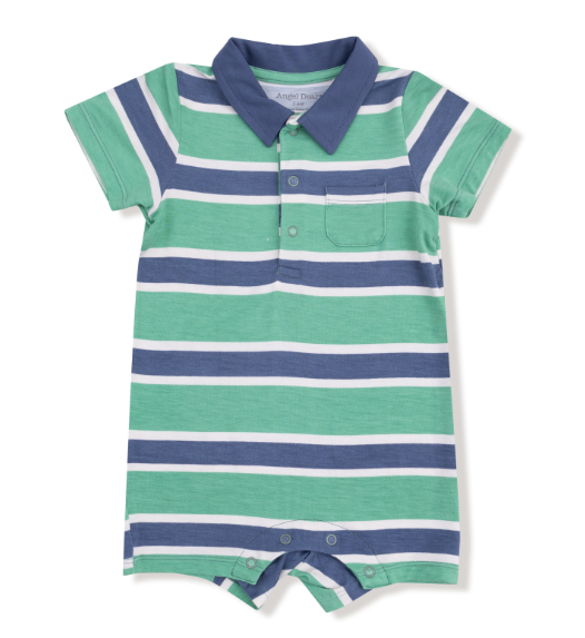 Polo Shortie- Rugby Stripe/Green Navy