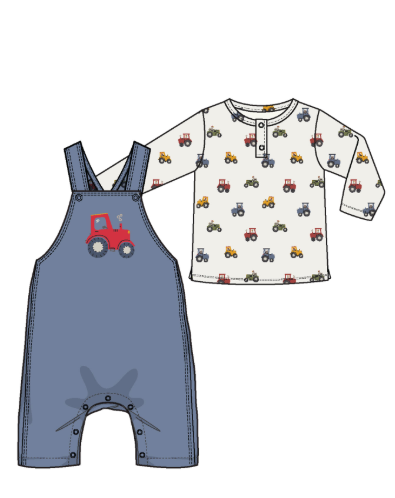 Mini Tractors Top & Overalls- Blue