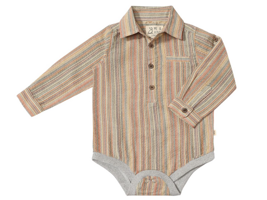 Jasper Woven Onesie- Brown Multi Stripe