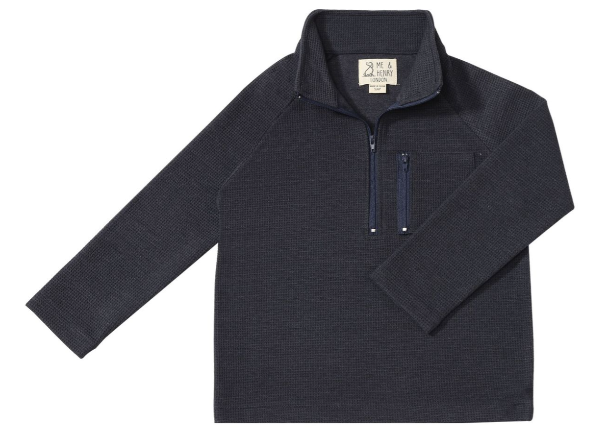 Picket Zip Up Top- Navy Waffle