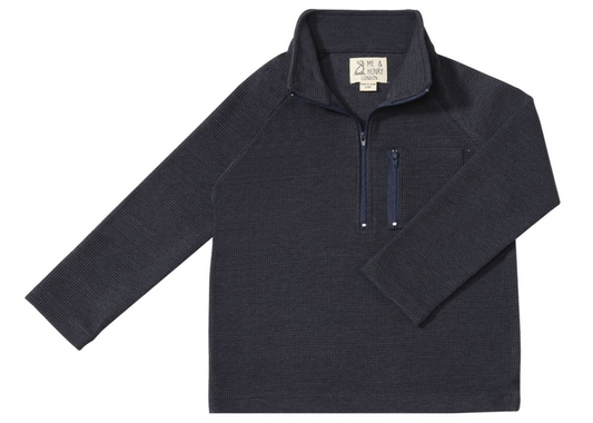 Picket Zip Up Top- Navy Waffle