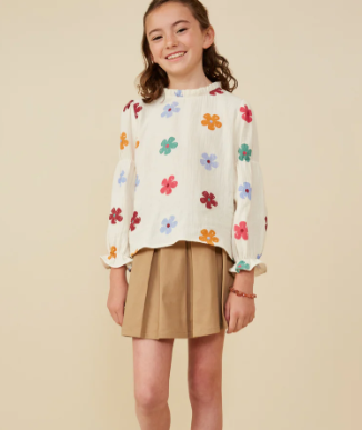 Hallie Floral Gauze Top- Cream