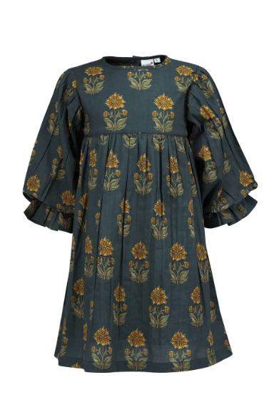 Rasa Quarter Bubble Sleeve Dress - Moss Green