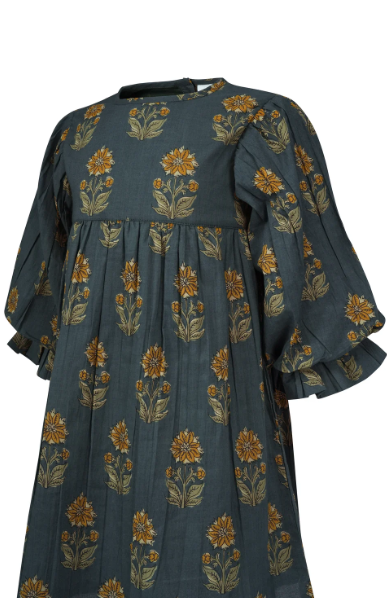 Rasa Quarter Bubble Sleeve Dress - Moss Green