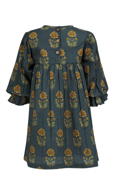 Rasa Quarter Bubble Sleeve Dress - Moss Green