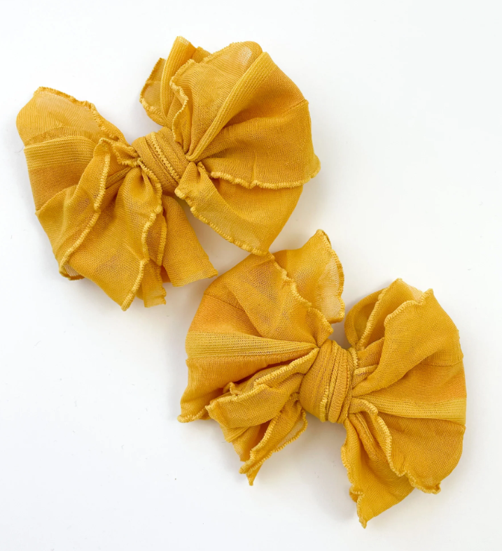 RR Ruffle Clip Bow Set - Mustard