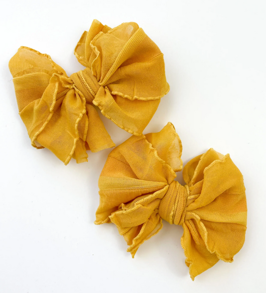RR Ruffle Clip Bow Set - Mustard