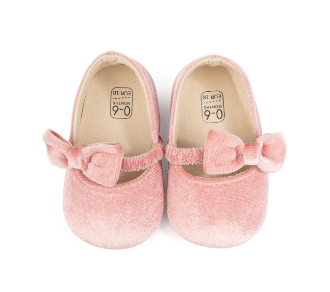 Baby Bow Velvet Slip On Flats - Pink