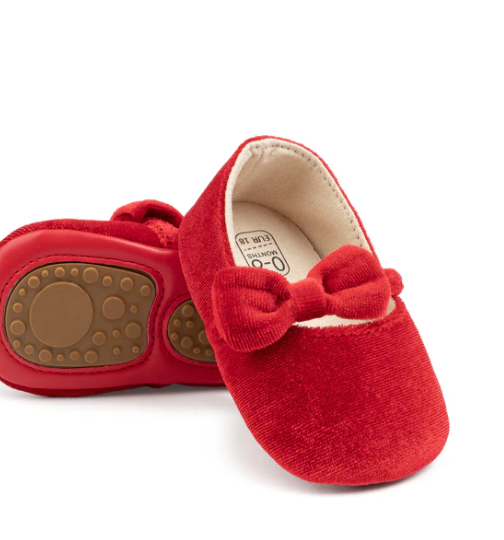 Baby Bow Velvet Slip On Flats - Red