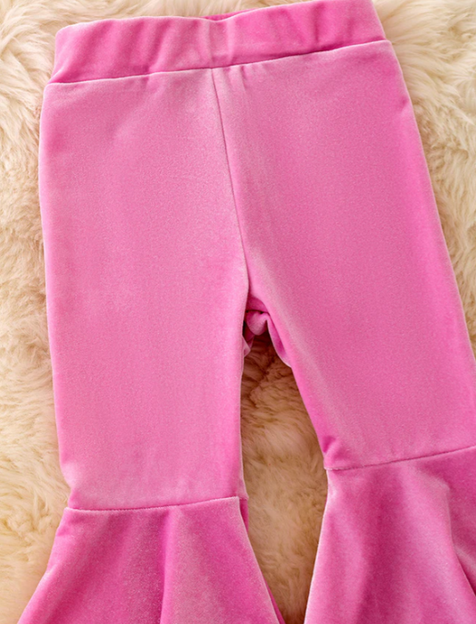 Velvet Bell Bottom Flare Legging - Pink