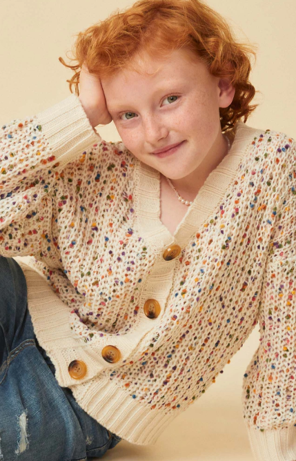 Bev Confetti Knit Buttoned Cardigan - Ivory Mix