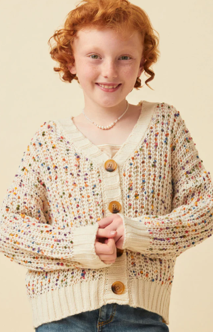 Bev Confetti Knit Buttoned Cardigan - Ivory Mix