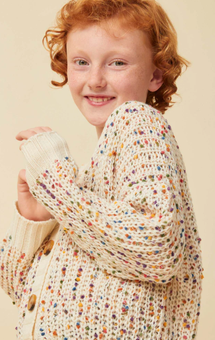 Bev Confetti Knit Buttoned Cardigan - Ivory Mix