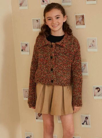 Sammy Collared Multicolored Yarn Buttoned Cardigan - Brown Mix