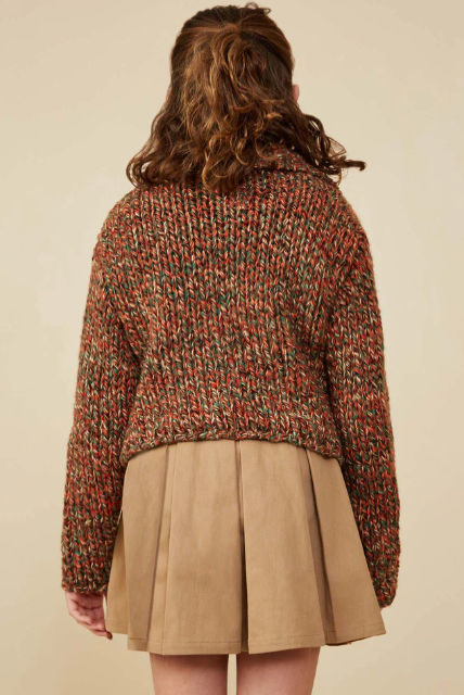 Sammy Collared Multicolored Yarn Buttoned Cardigan - Brown Mix