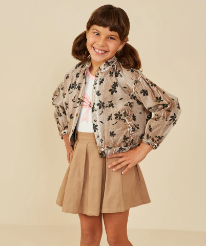 Clarie Floral Twill Puff Sleeve Jacket - Mocha