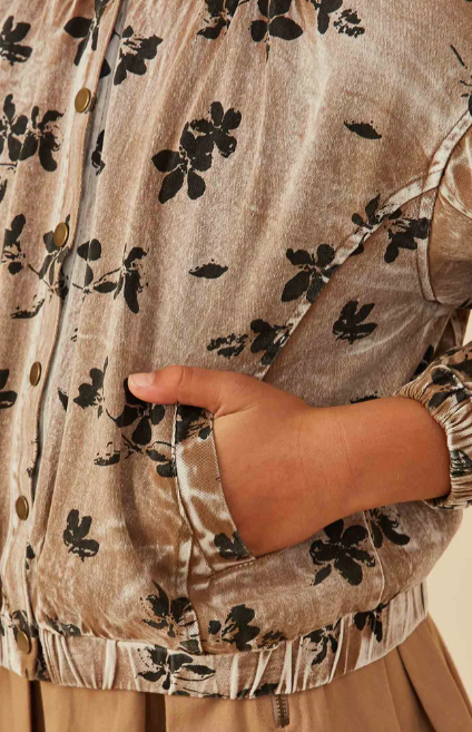Clarie Floral Twill Puff Sleeve Jacket - Mocha